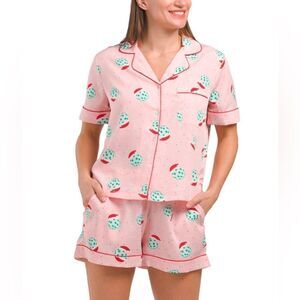JINGLES & JOY SML Pink Disco Ball Christmas Hat Notch Collar Shorty PJ Set